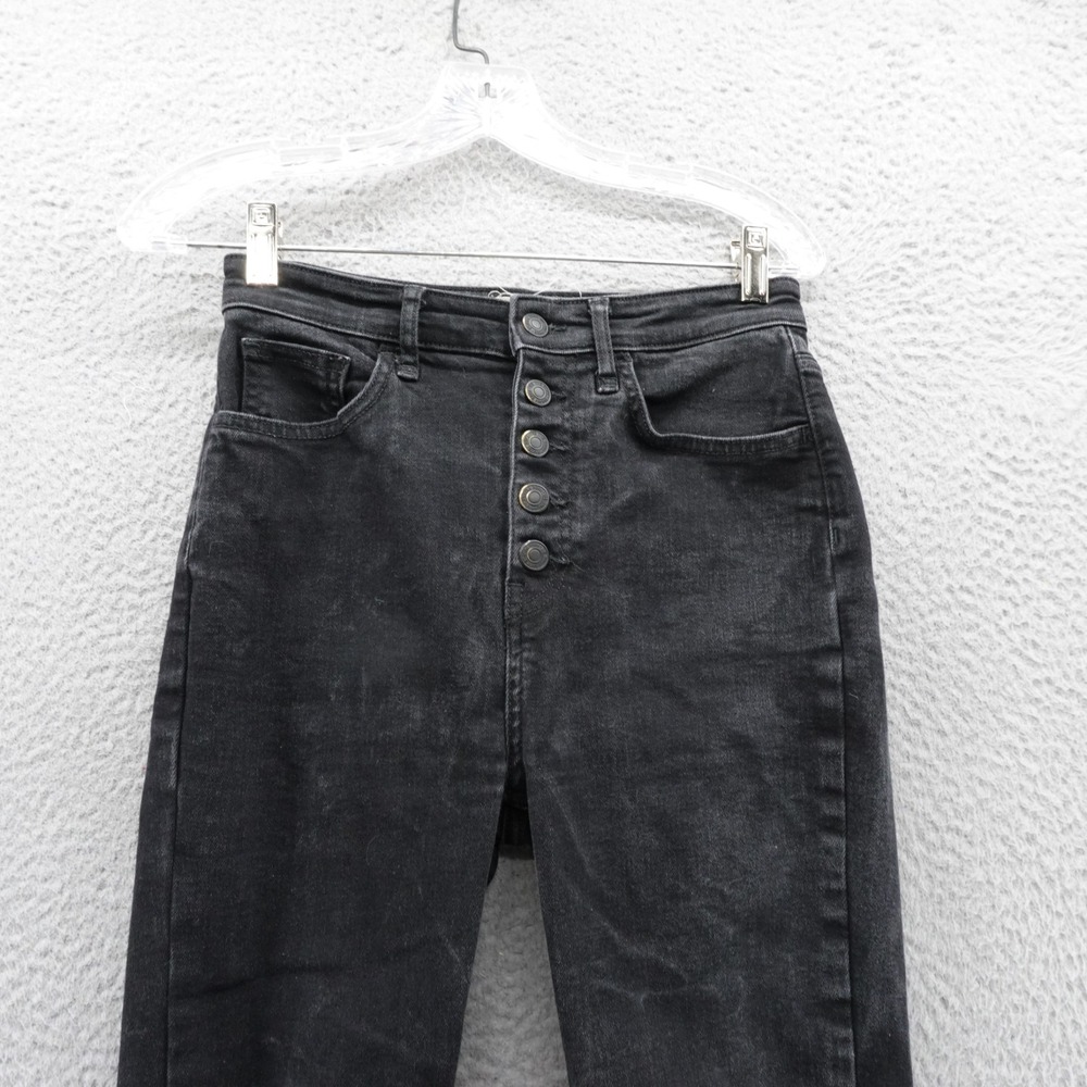 We The Free People Skinny Jeans‎ 27 Black Womens Button Fly Distressed Raw Hem - Picture 3 of 15